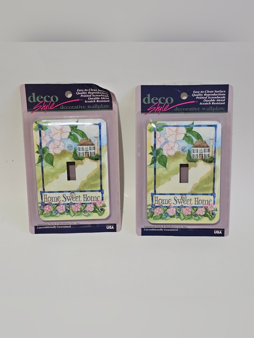 Vtg Deco Style Wall Plate Light Switch Cover Home Sweet Home Floral Set Of Two